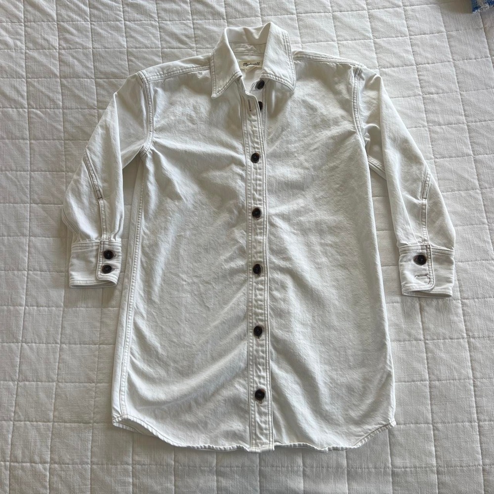 Madewell Denim Shirt Dress Women XXS White Cotton Mini Shacket Utility Modern
